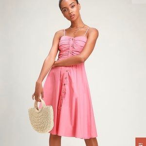 Sweet Treat Pink Button-Up Midi Dress